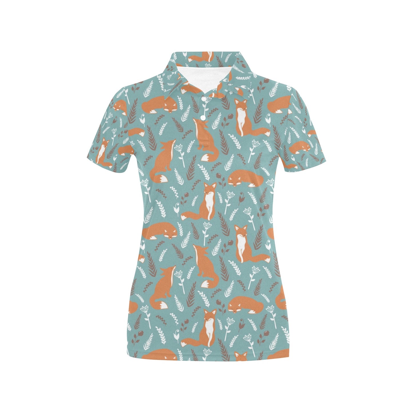 Fox Forest Print Pattern Women's Polo Shirt