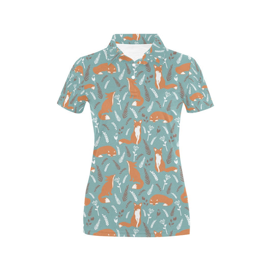 Fox Forest Print Pattern Women's Polo Shirt