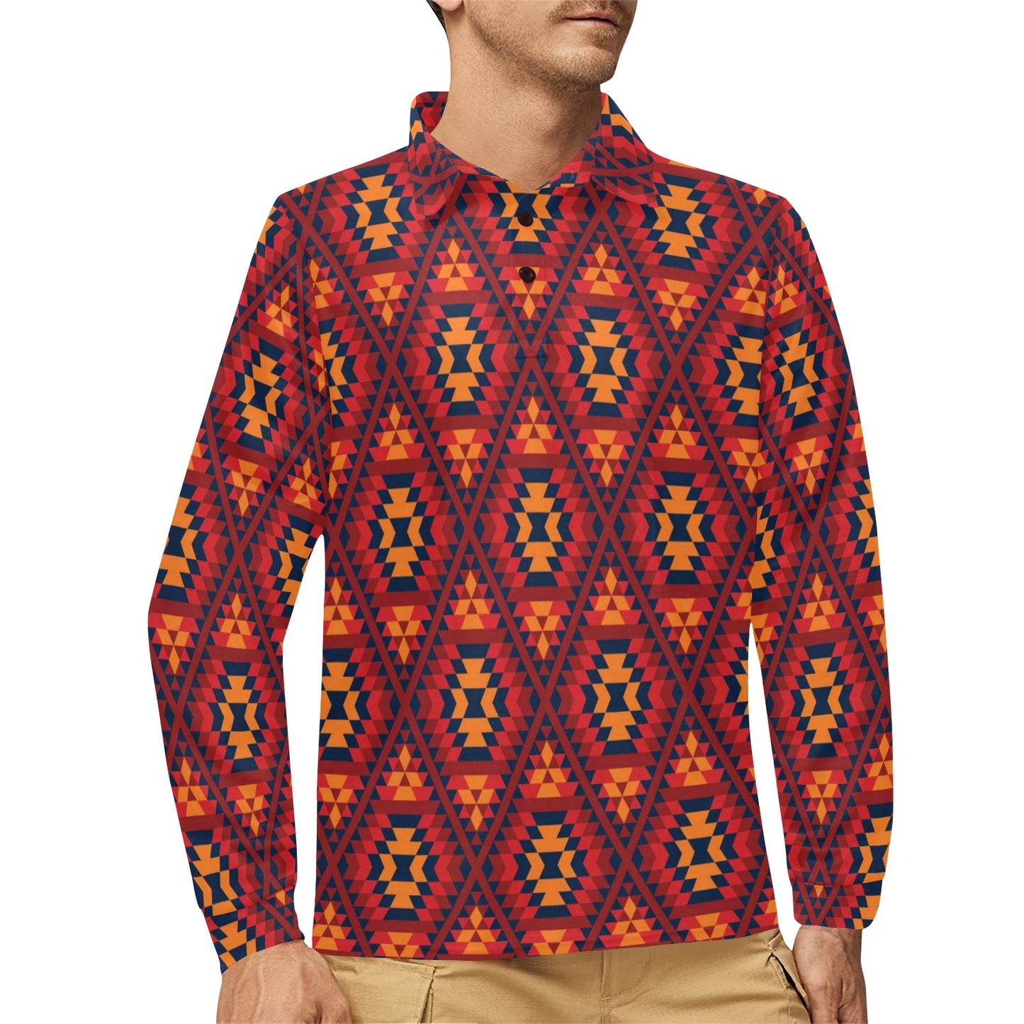 Navajo Pattern Print Design A03 Long Sleeve Polo Shirt For Men's