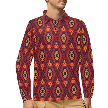 Navajo Pattern Print Design A03 Long Sleeve Polo Shirt For Men's