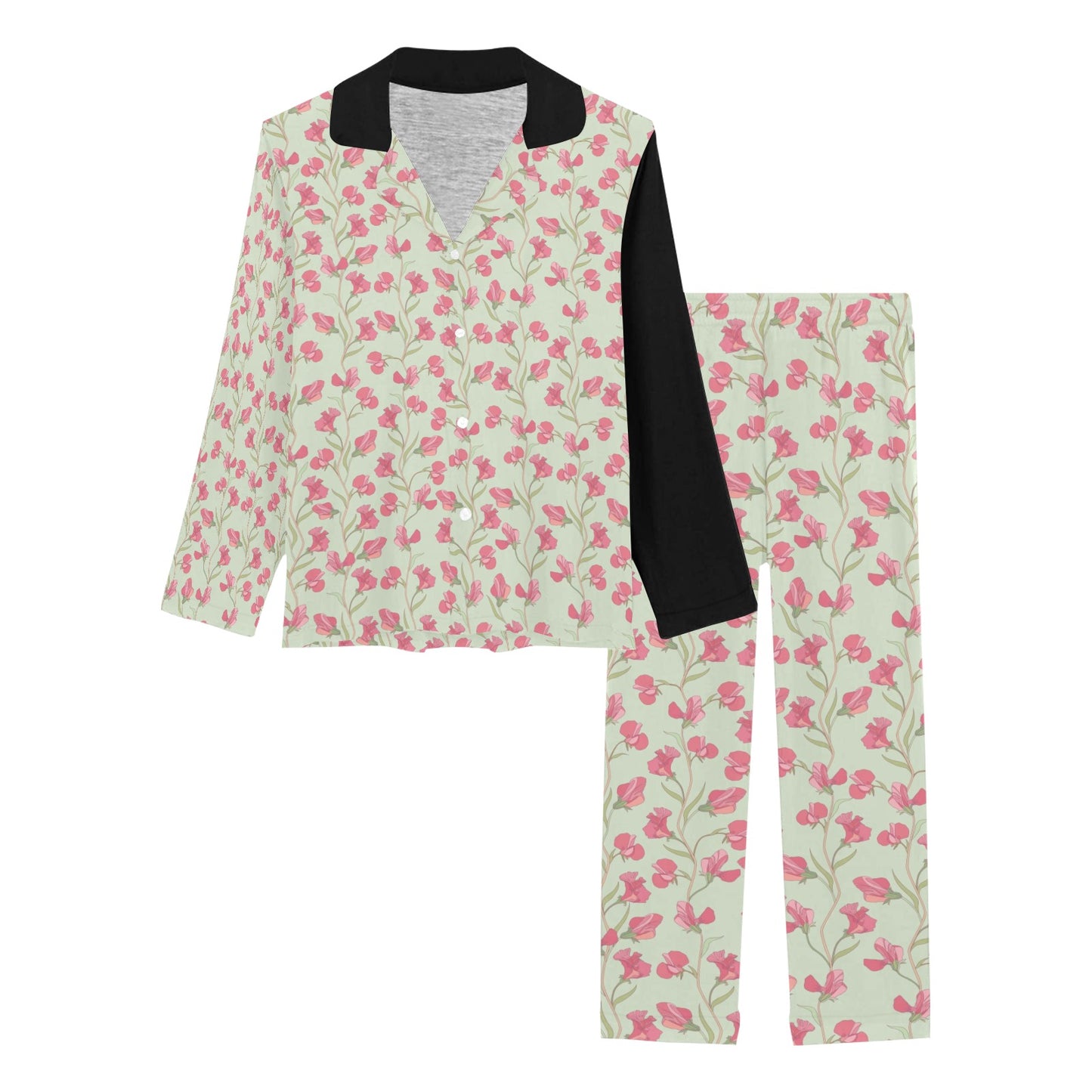 Sweet Pea Print Design LKS301 Women's Long Pajama Set