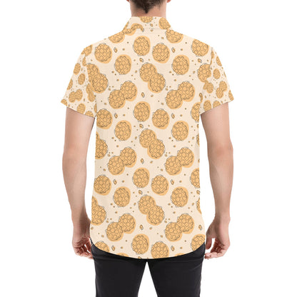 Waffle Print Design LKS303 Men Short Sleeve Button Up Shirt