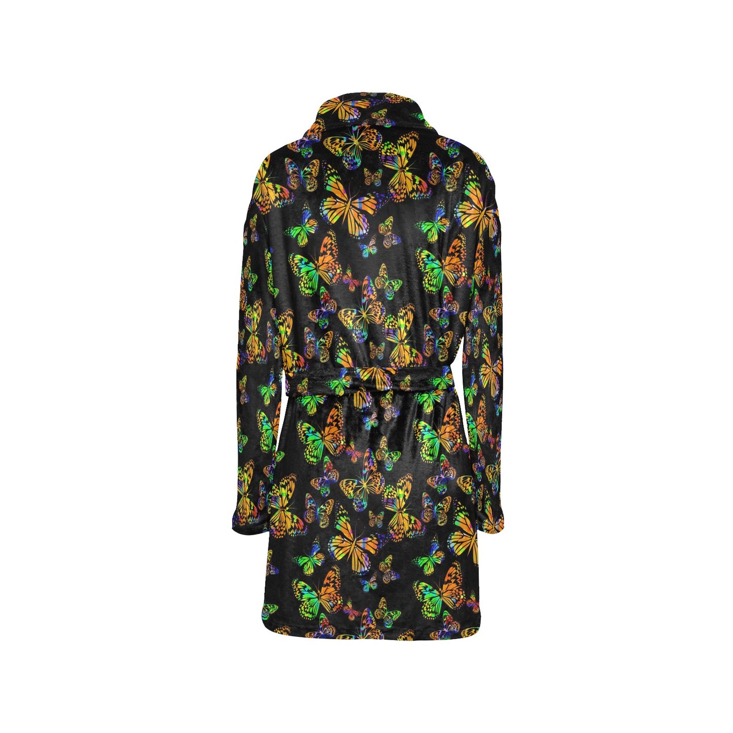 Butterfly Neon Color Print Pattern Women's Fleece Robe