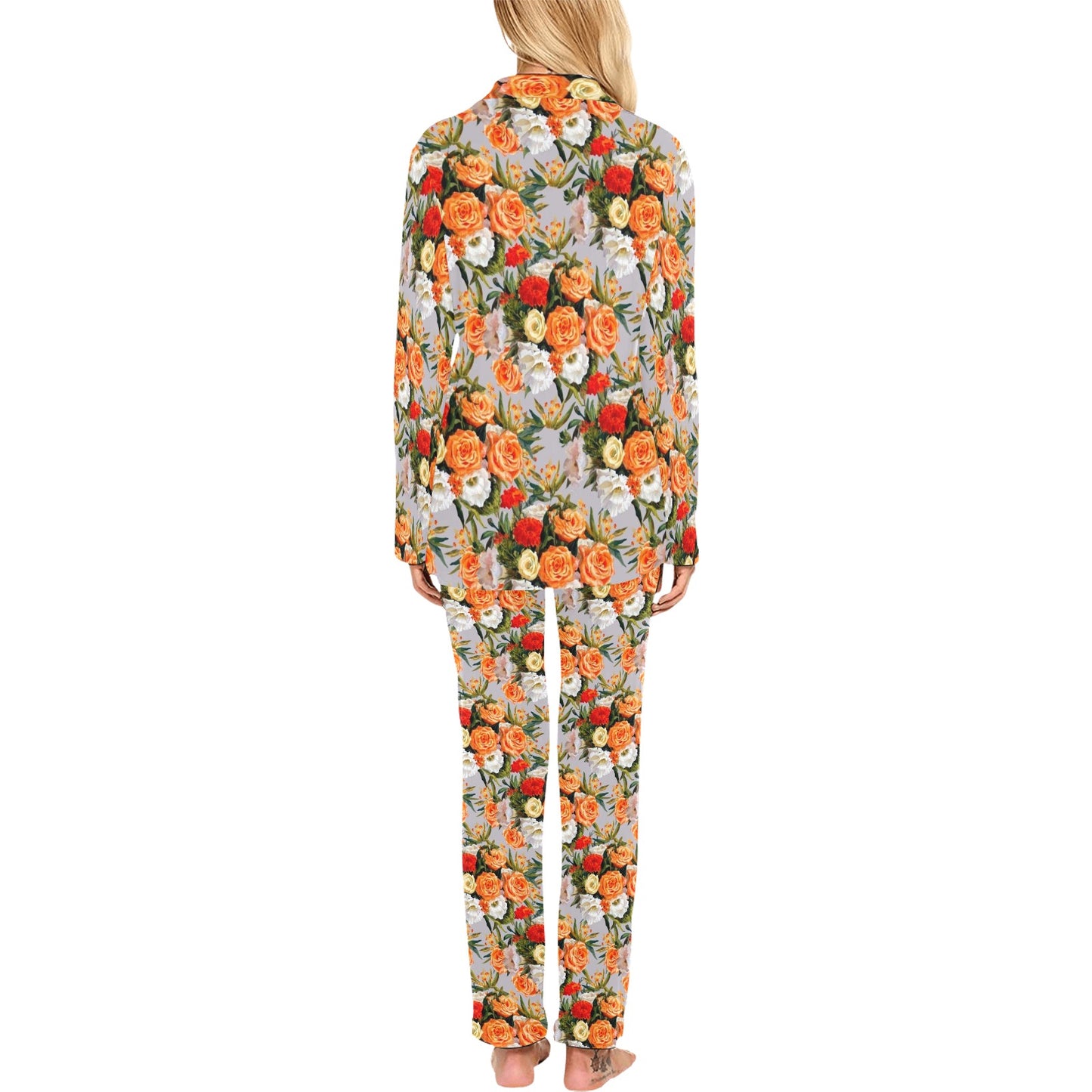 Lisianthus Pattern Print Design LT04 Women's Long Pajama Set