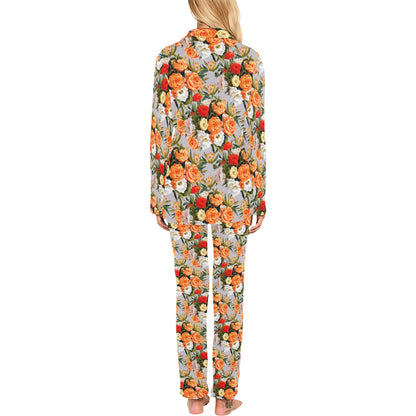 Lisianthus Pattern Print Design LT04 Women's Long Pajama Set