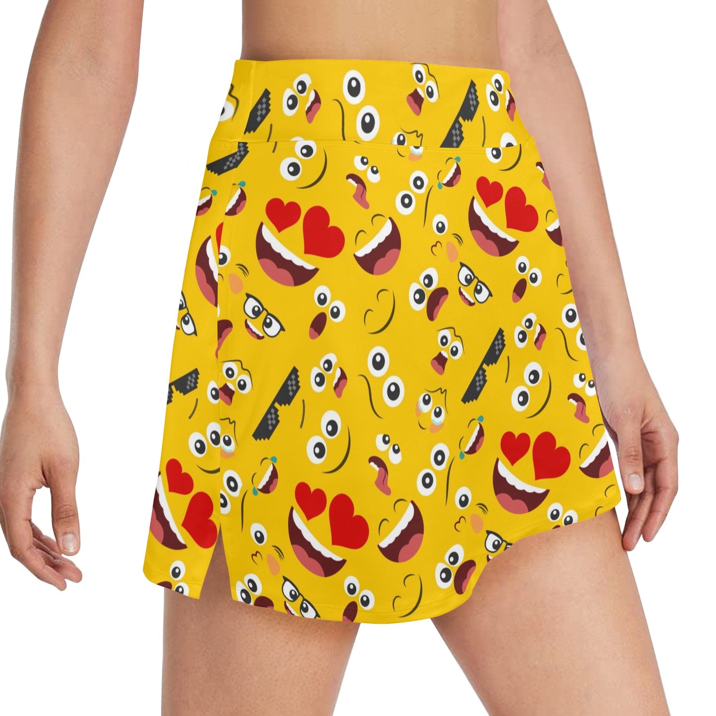 Emoji Face Print Pattern Women's Golf Skirt with Pocket