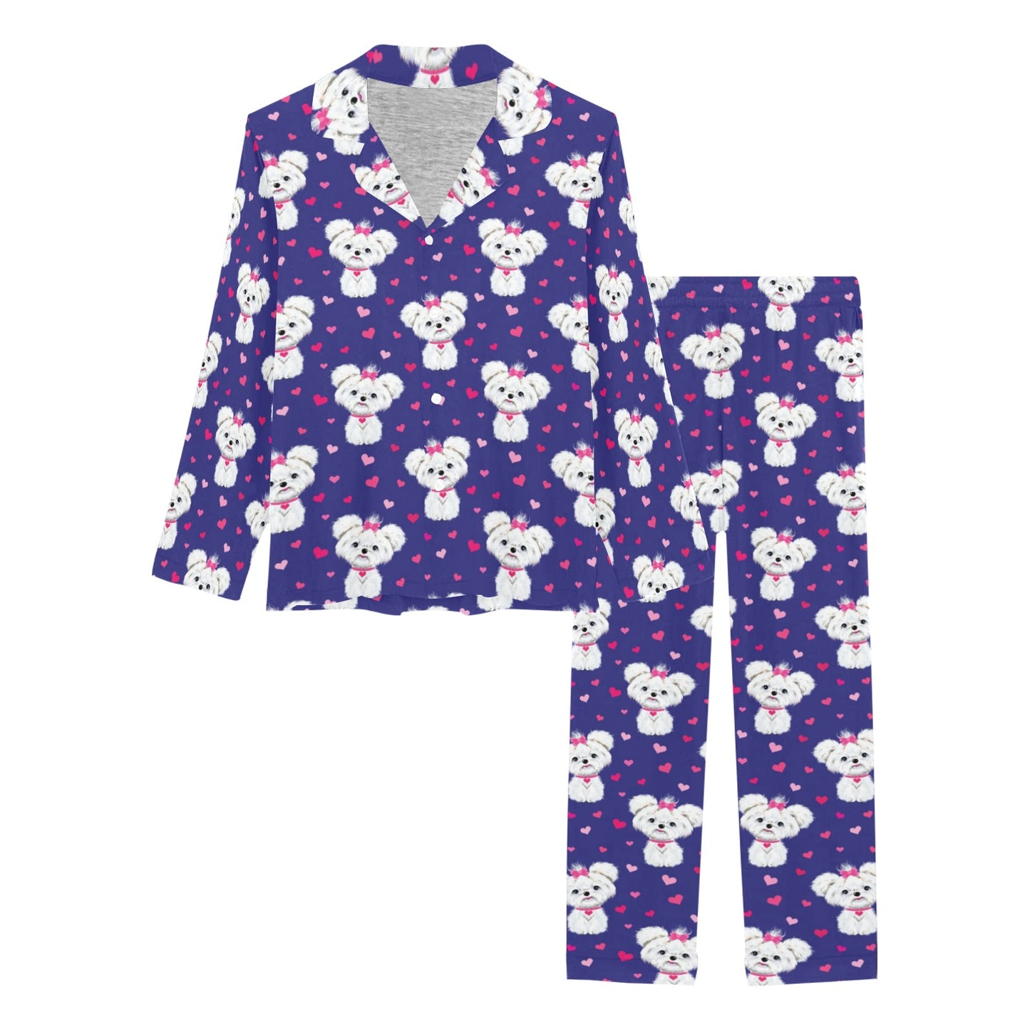 Maltese Pattern Print Design 02 Women's Long Pajama Set