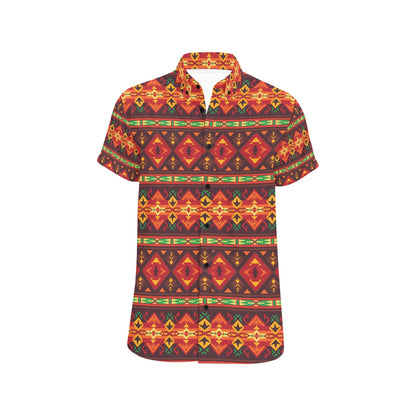 Southwest Pattern Print Design LKS309 Men Short Sleeve Button Up Shirt