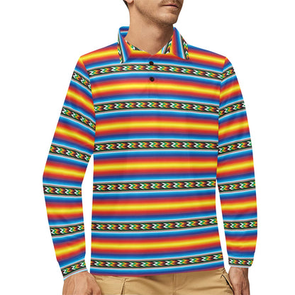 Mexican Blanket ZigZag Print Pattern Long Sleeve Polo Shirt For Men's