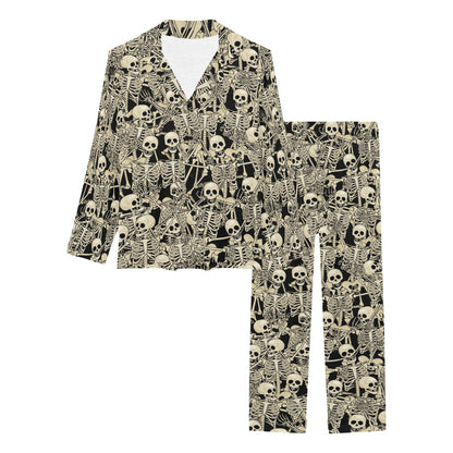 Skeleton Design Print Women's Long Pajama Set