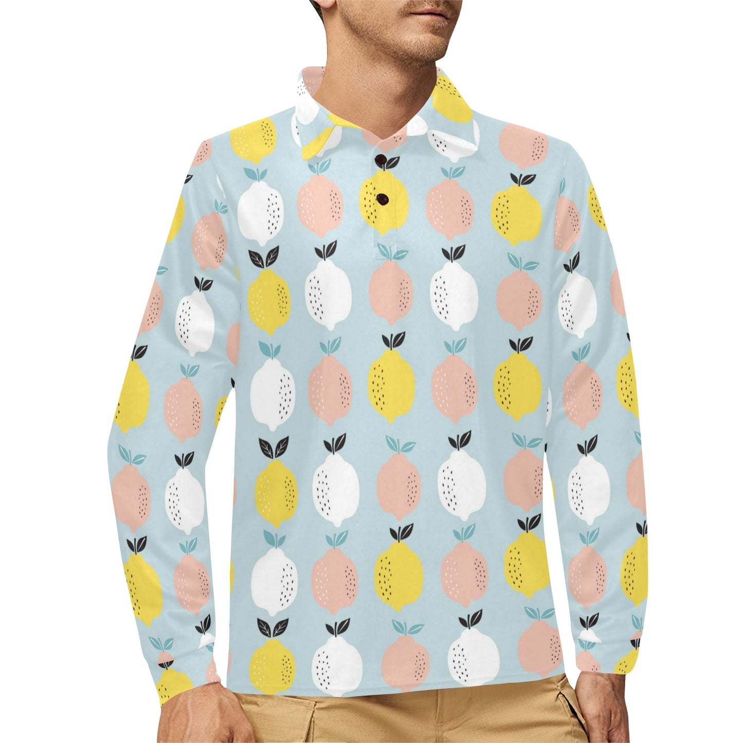 Citrus  Pattern Print Design 03 Long Sleeve Polo Shirt For Men's