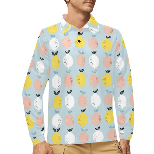 Citrus  Pattern Print Design 03 Long Sleeve Polo Shirt For Men's