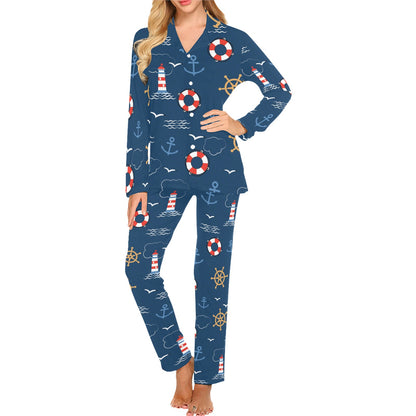 Nautical Pattern Print Design A06 Women's Long Pajama Set