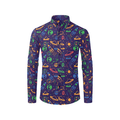 UFO Space Rocket Print Design LKS302 Men's Long Sleeve Dress Shirt