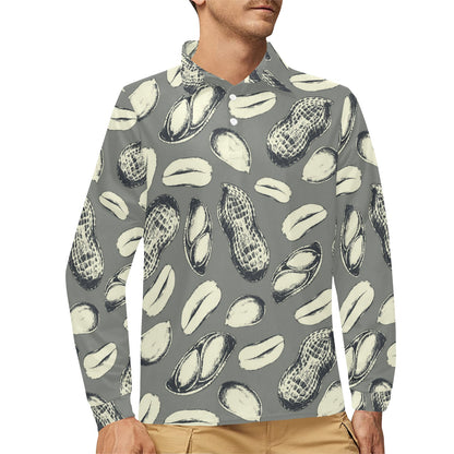 Peanut Pattern Print Design A01 Long Sleeve Polo Shirt For Men's