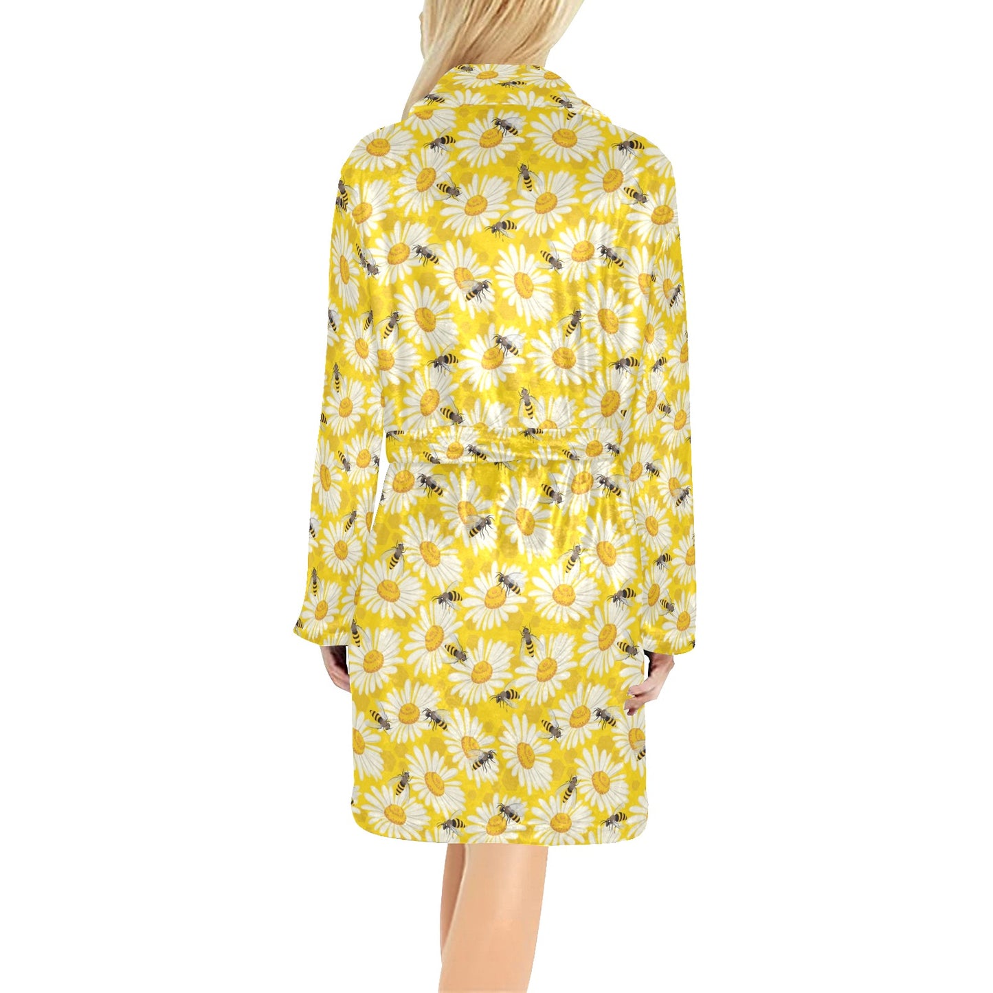 Bee Daisy Pattern Print Design 06 Women's Fleece Robe
