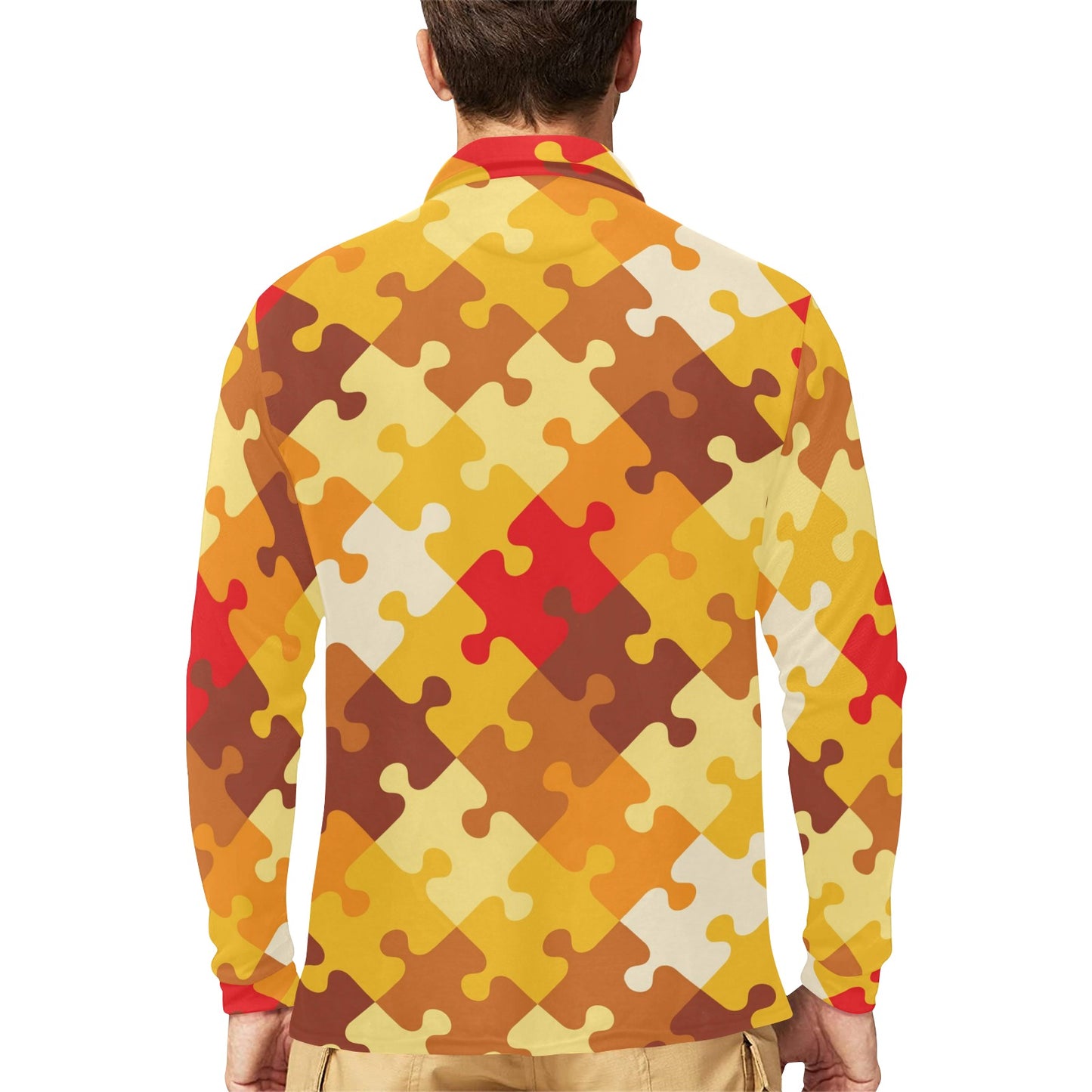 Puzzle Pattern Print Design A01 Long Sleeve Polo Shirt For Men's