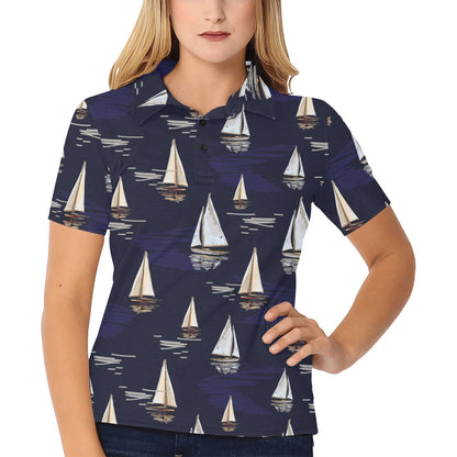 Sailing Ships Pattern Print Design A05 Women's Polo Shirt