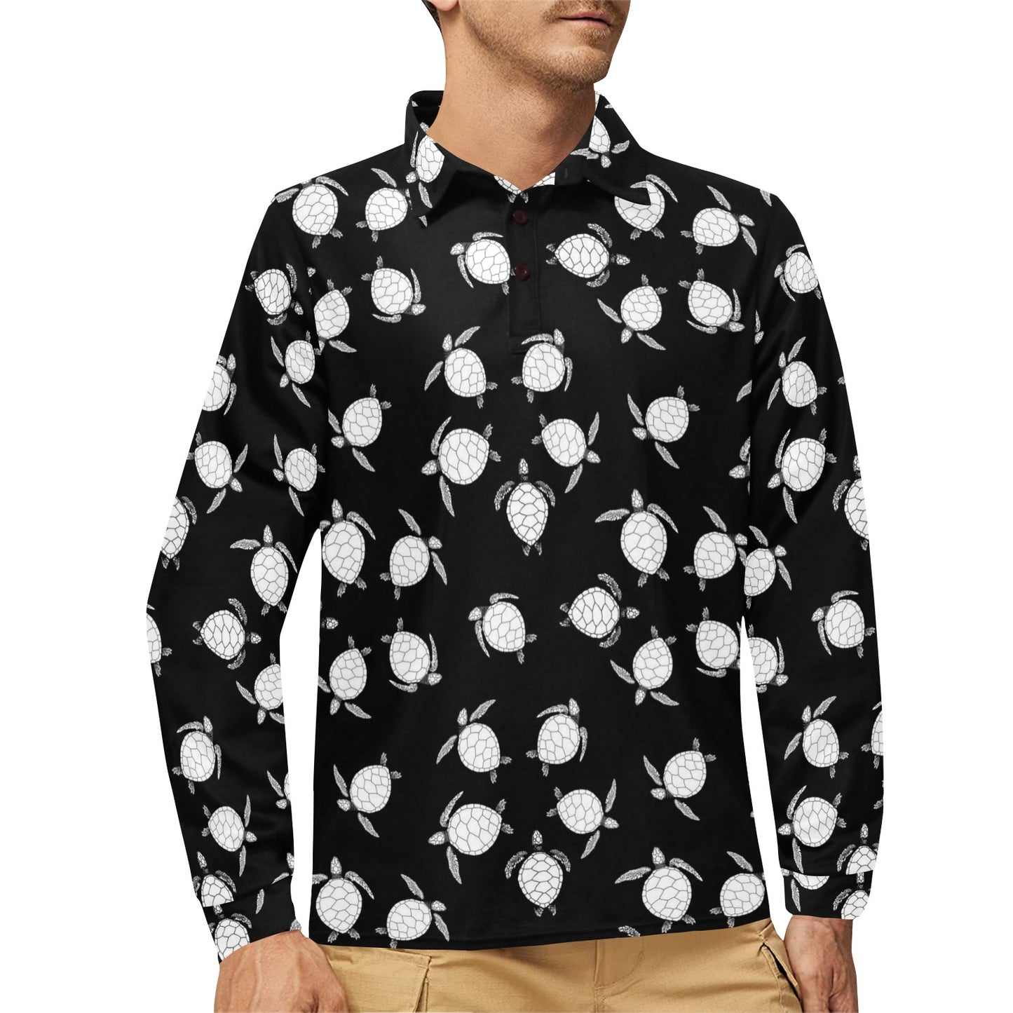 Sea Turtle Print Design LKS303 Long Sleeve Polo Shirt For Men's