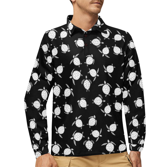 Sea Turtle Print Design LKS303 Long Sleeve Polo Shirt For Men's