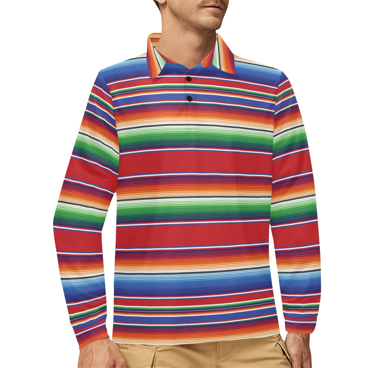 Serape Print Design LKS304 Long Sleeve Polo Shirt For Men's