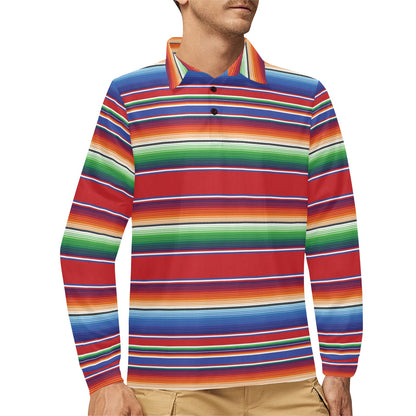 Serape Print Design LKS304 Long Sleeve Polo Shirt For Men's