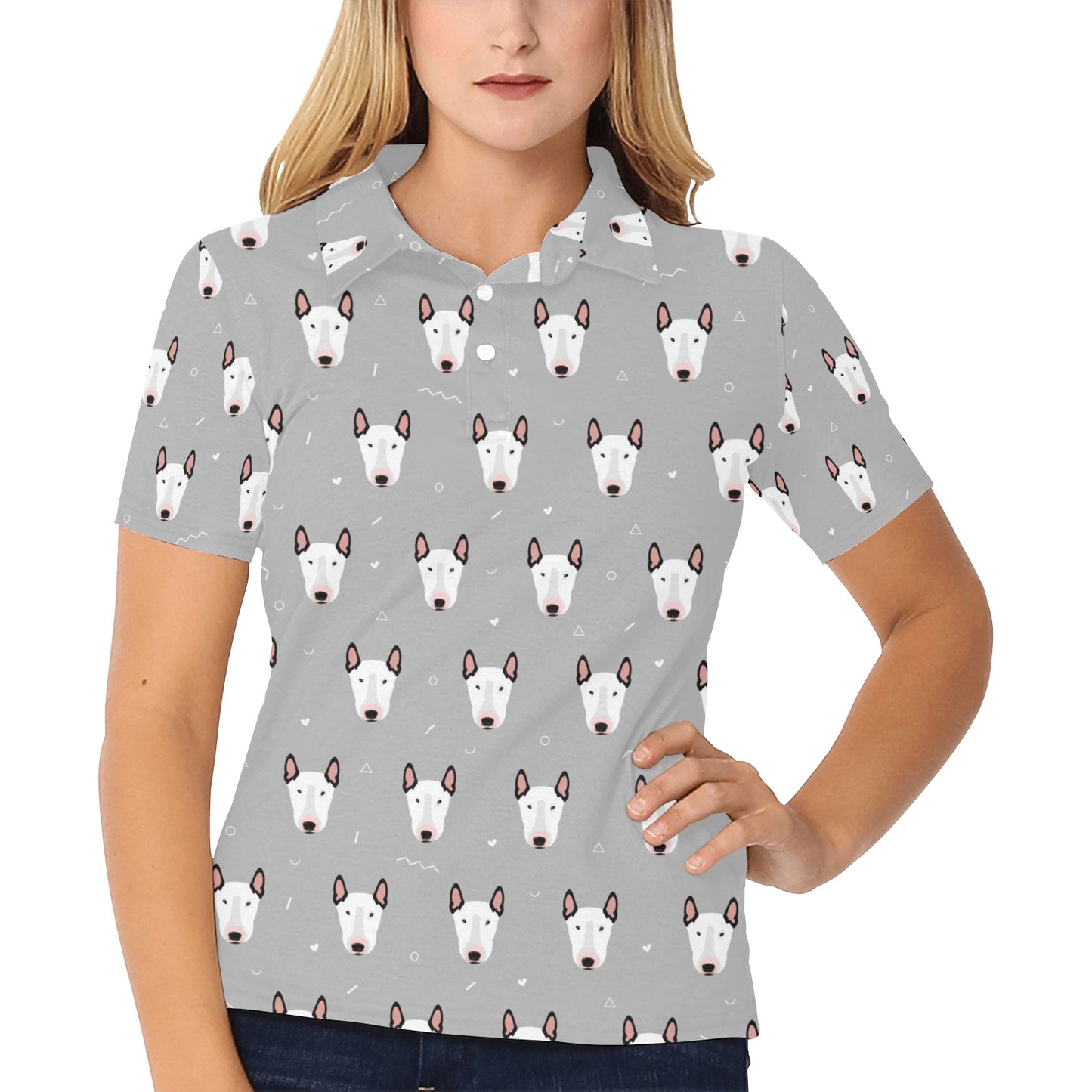 Bull Terrier Head Print Pattern Women's Polo Shirt