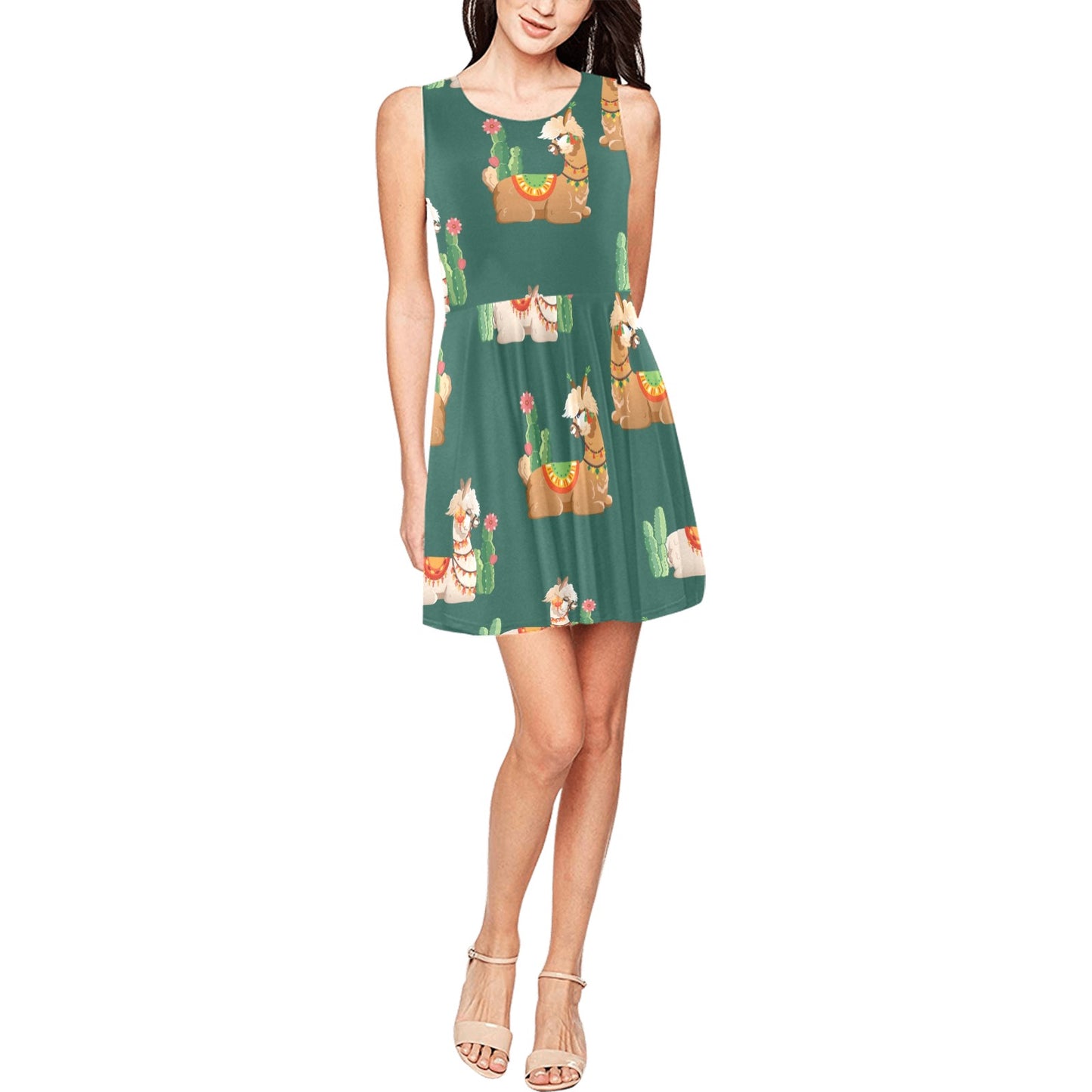 Llama Cactus Pattern Print Design 07 Sleeveless Dress