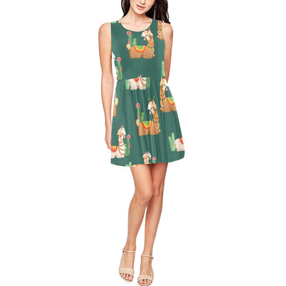 Llama Cactus Pattern Print Design 07 Sleeveless Dress