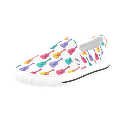 Acoustic Guitar Print Design LKS406 White Slip Ons Canvas Women's Shoes