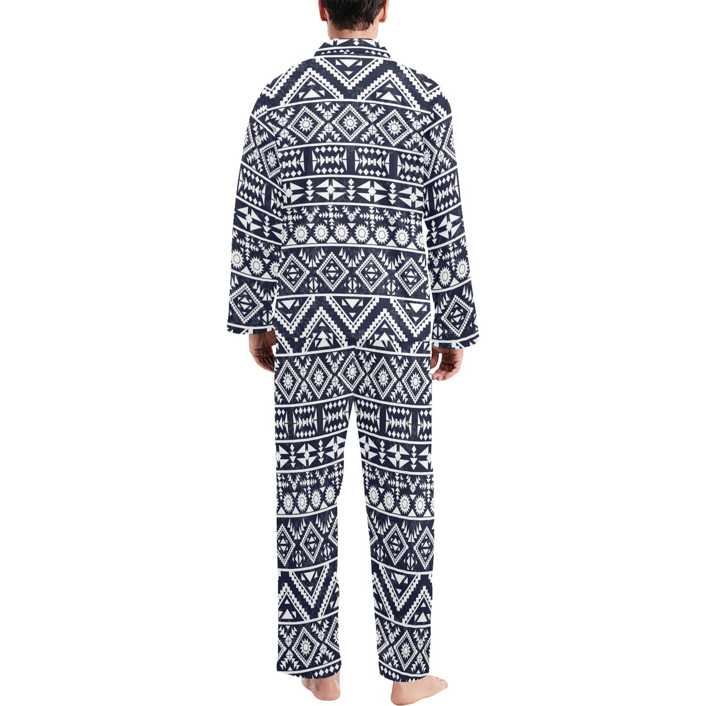 Blue White Tribal Aztec Men's Long Pajama Set