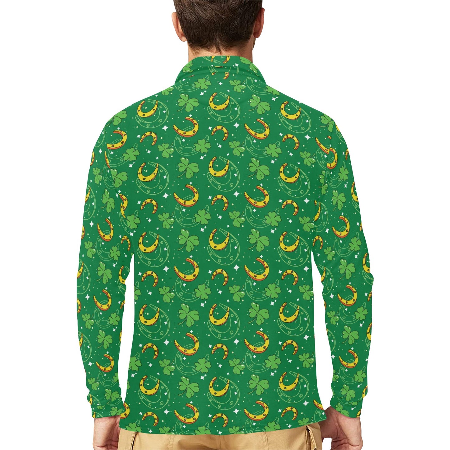Shamrock With Horse Shoes Print Design LKS305 Long Sleeve Polo Shirt For Men's