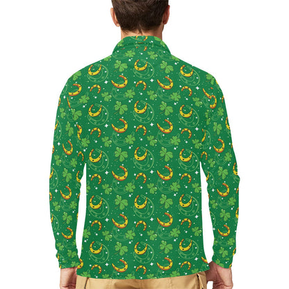 Shamrock With Horse Shoes Print Design LKS305 Long Sleeve Polo Shirt For Men's