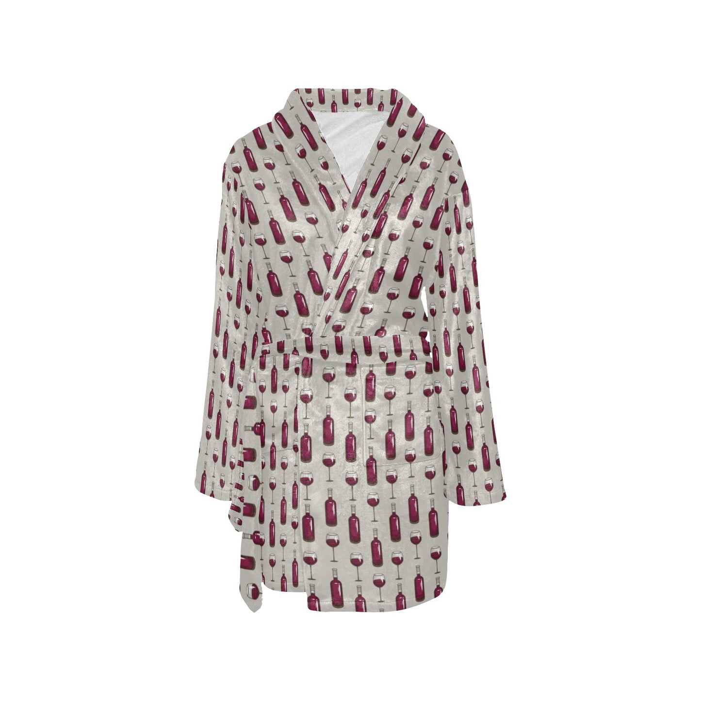 Wine Bottle Pattern Print Women's Fleece Robe