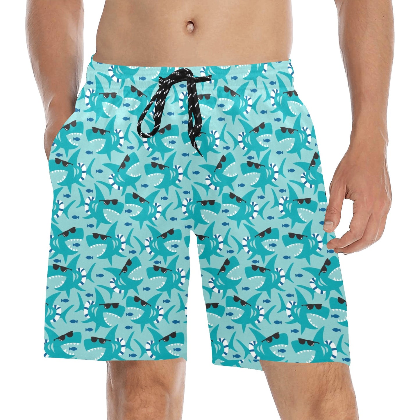 Shark Cute Print Design LKS302 Men's Swim Trunks Beach Shorts