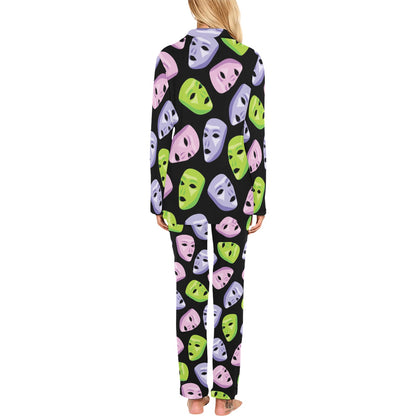 Acting Mask Pattern Print Design 04 Women's Long Pajama Set