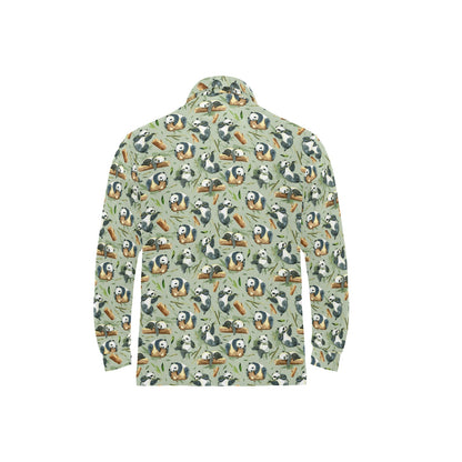 Panda Bear Design Bamboo Print Long Sleeve Polo Shirt For Men's