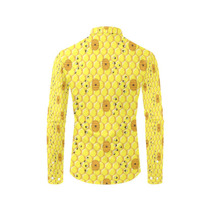 Honey Bee Print Design LKS303 Men's Long Sleeve Dress Shirt