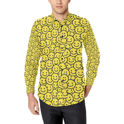 Smiley Face Emoji Print Design LKS302 Men's Long Sleeve Dress Shirt