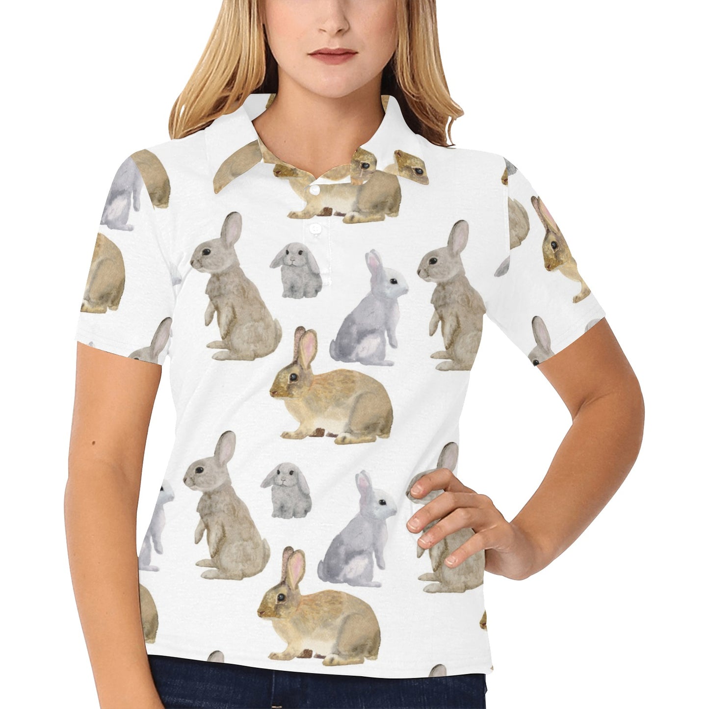 Rabbit Pattern Print Design 02 Women's Polo Shirt