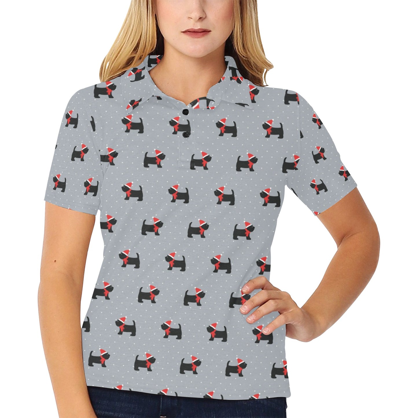 Scottish Christmas Themed Terriers Print Design LKS3018 Women's Polo Shirt