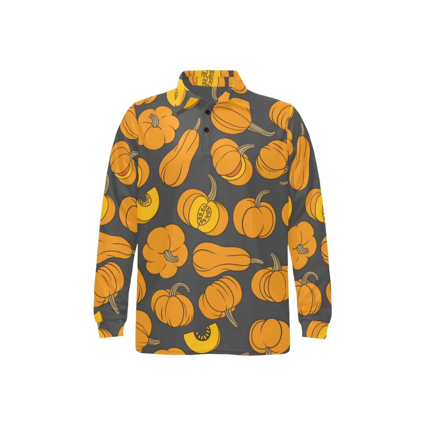 Pumpkin Pattern Print Design A03 Long Sleeve Polo Shirt For Men's