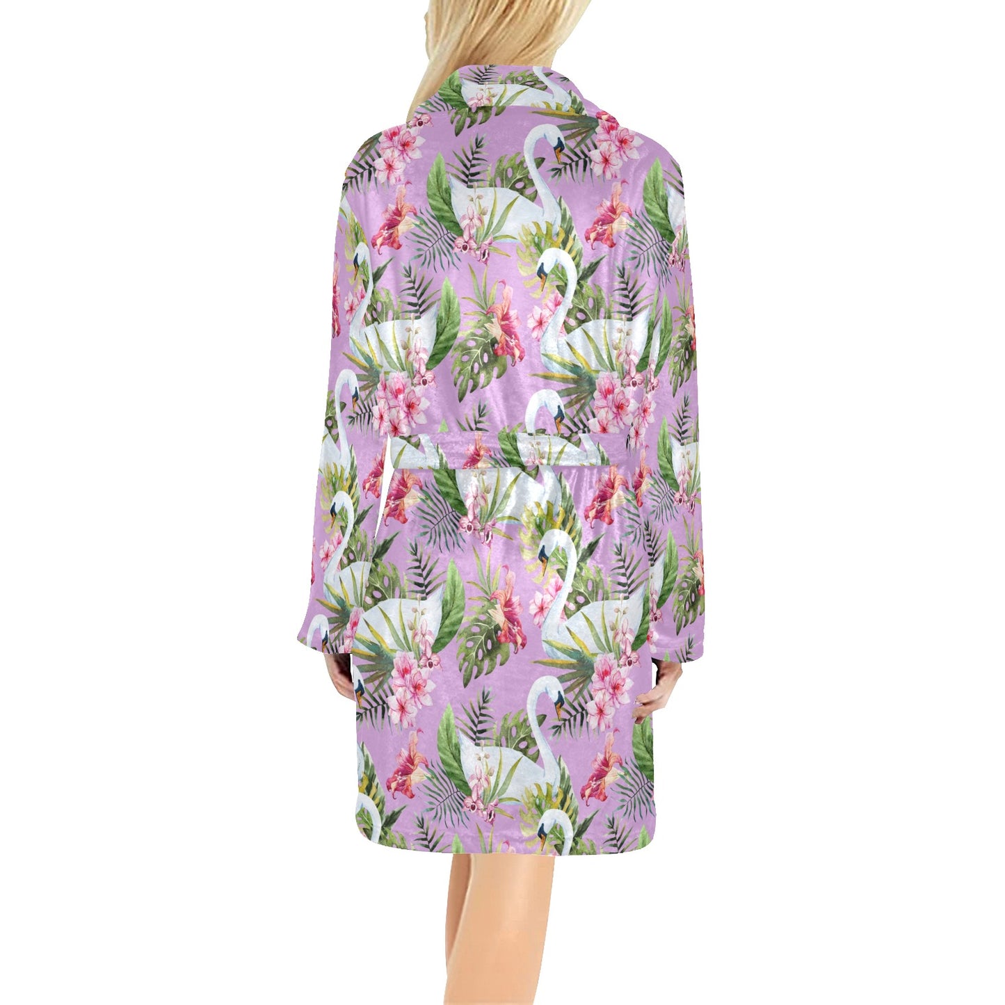 Swan with Flower Pattern Print Design 01 Women's Fleece Robe