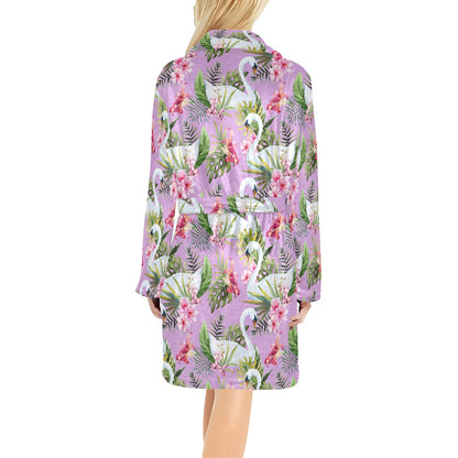 Swan with Flower Pattern Print Design 01 Women's Fleece Robe