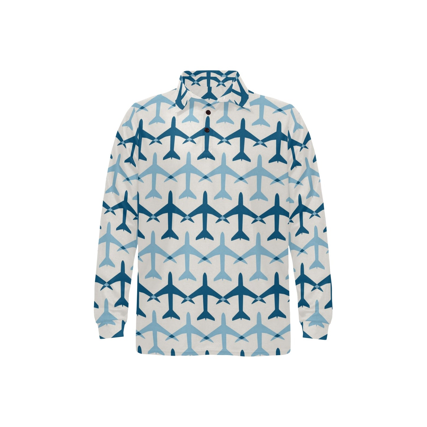 Airplane Pattern Print Design 04 Long Sleeve Polo Shirt For Men's