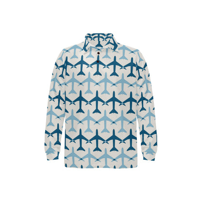 Airplane Pattern Print Design 04 Long Sleeve Polo Shirt For Men's