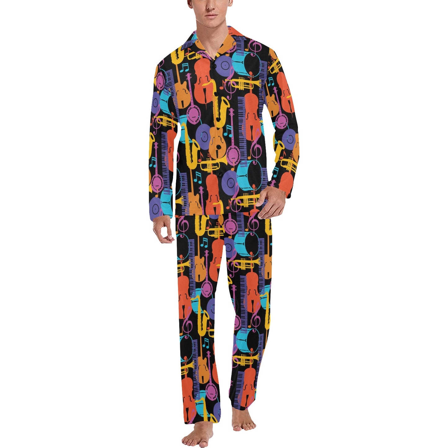 Jazz Pattern Print Design 03 Men's Long Pajama Set