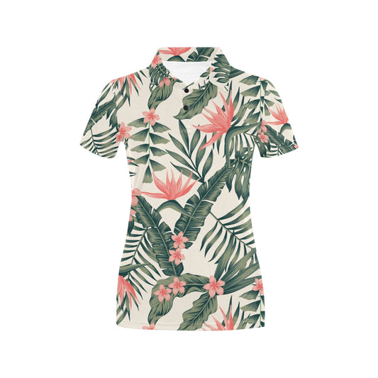 Tropical Flower Palm Leaves Women's Polo Shirt