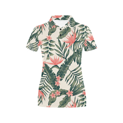 Tropical Flower Palm Leaves Women's Polo Shirt