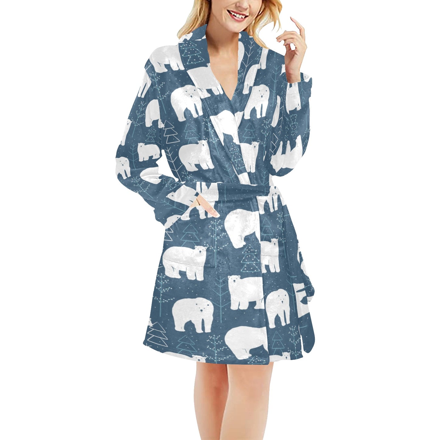 Polar Bear Pattern Print Design A01 Women's Fleece Robe